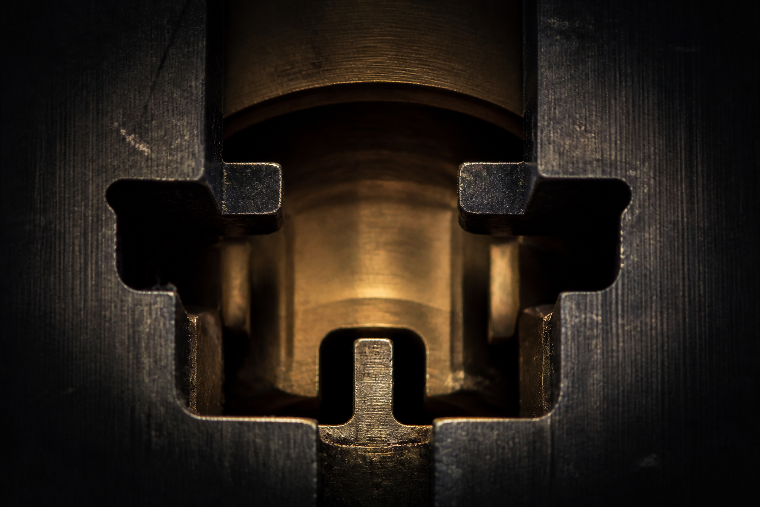Abstract keyway silhouette in brass and graphite